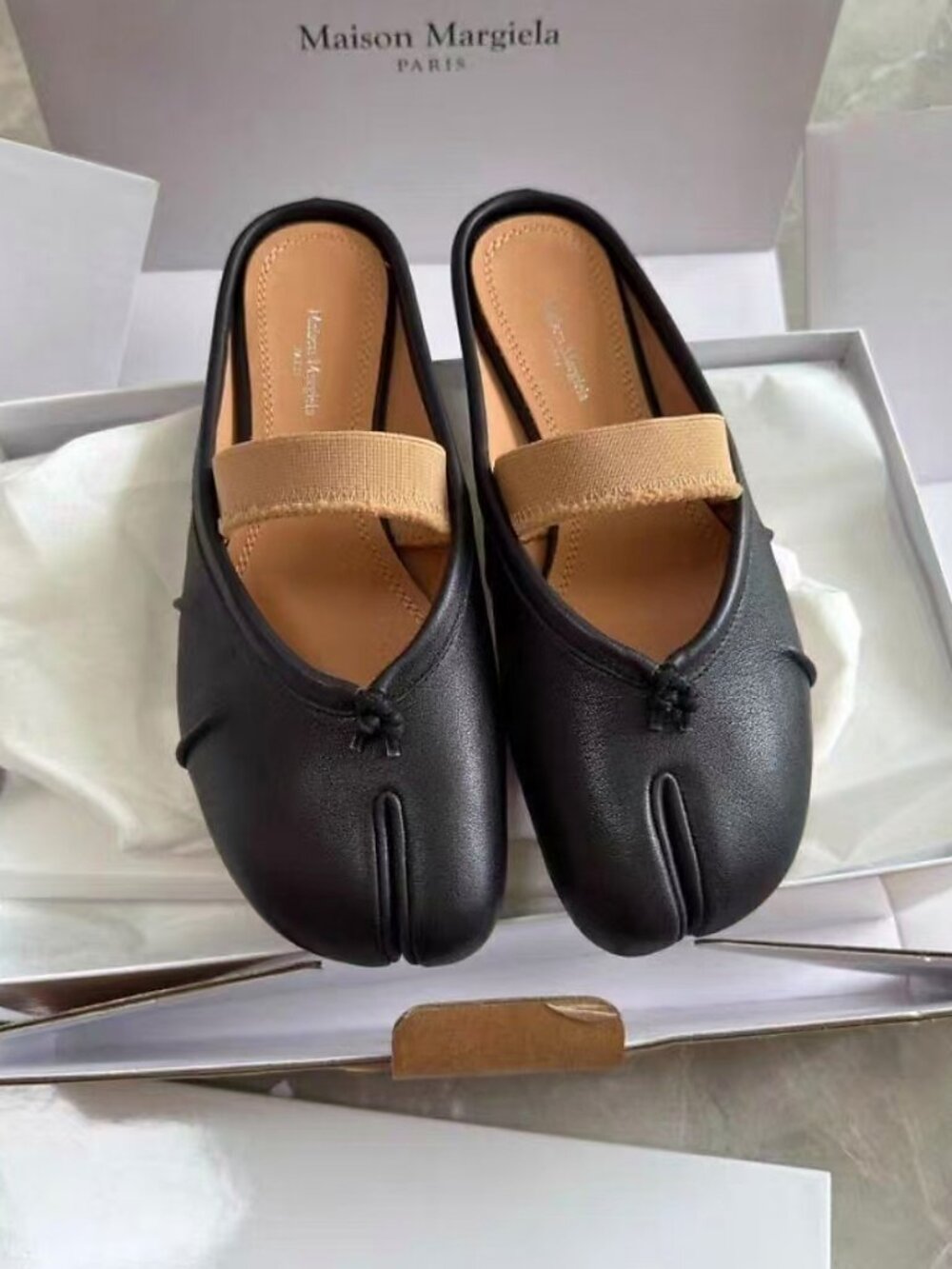 Maison Margiela Black Lambskin Tabi Split Toe Mule Slides